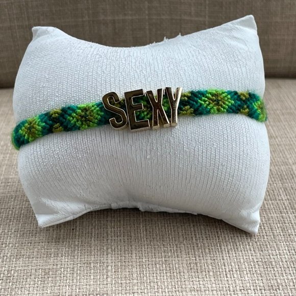 Dallas and Carlos Bracelet Handwoven AMICI Green Wristband SEXY Gold Tone Letter - Picture 9 of 11